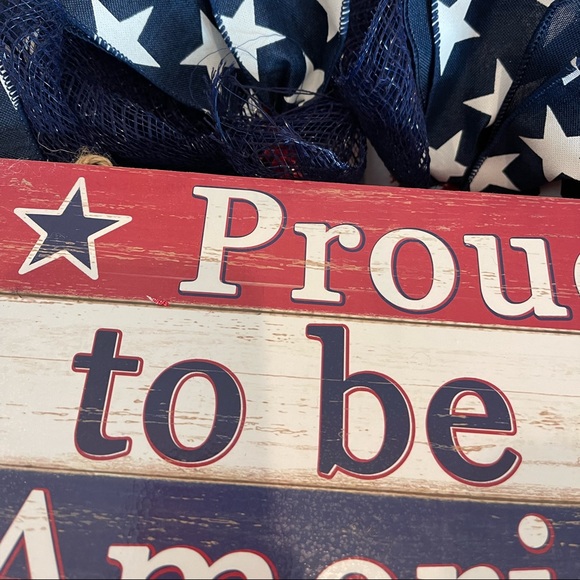 Patriotic WREATH “PROUD TO BE AN AMERICAN” Red,White & Blue 24” Memorial Day 7/4 - Picture 3 of 9